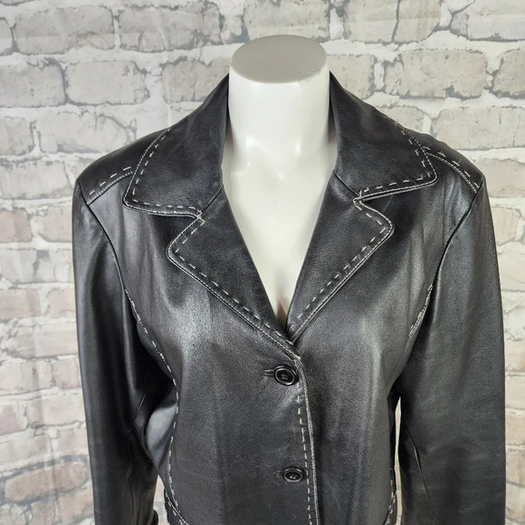 Danier Black Leather Jacket Moto Style Buckle Flap Pockets XL Super Soft - Picture 5 of 14